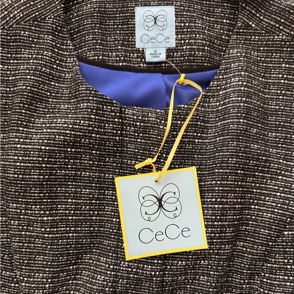 NWT CeCe Black/White Tweed Look Trendy Short Blazer With Pockets and Bow Details - Picture 9 of 11
